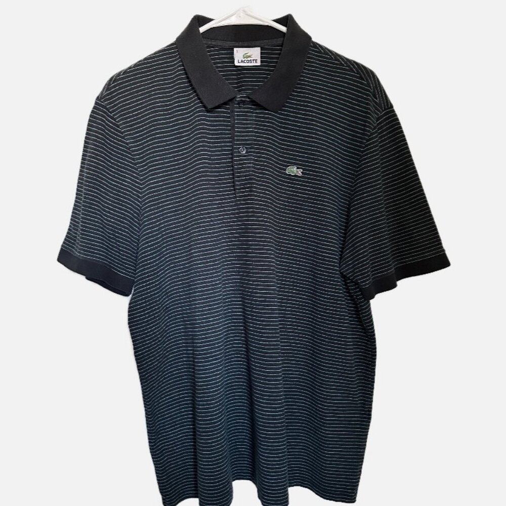 Lacoste Striped Polo Shirt – Black & Blue – 2XL – Cotton